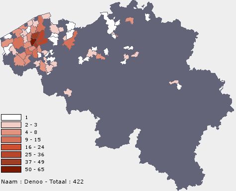 Verspreiding familienaam Denoo